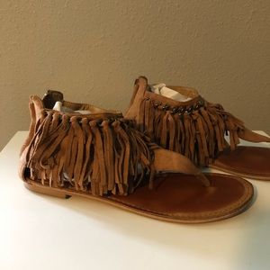 Suede fringe tassel sandals